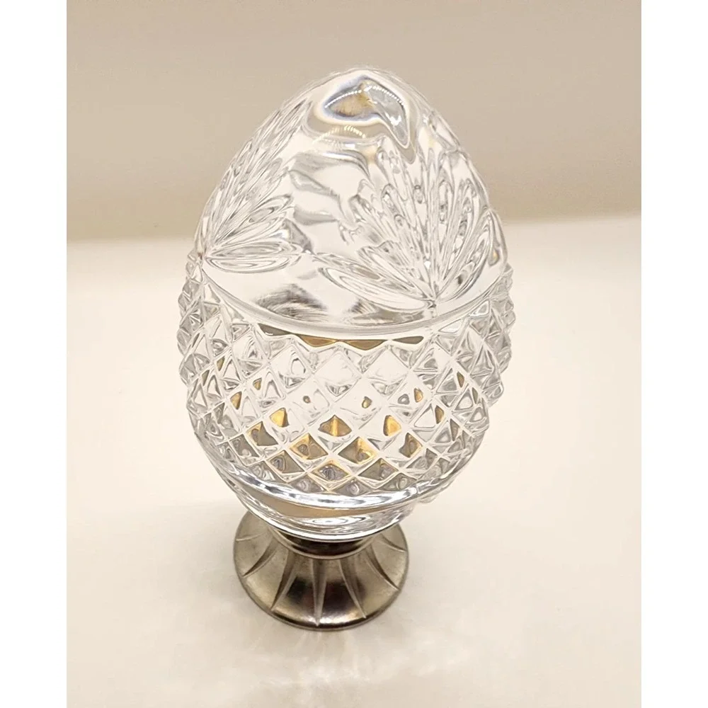 Vintage 1993 AVON Majestic 24% Lead Crystal Egg with Pewter Base Stand  New